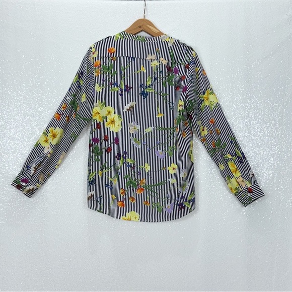 Calvin Klein women’s blouse Floral Striped Women's Top 2-way sleeves size small - Picture 10 of 13